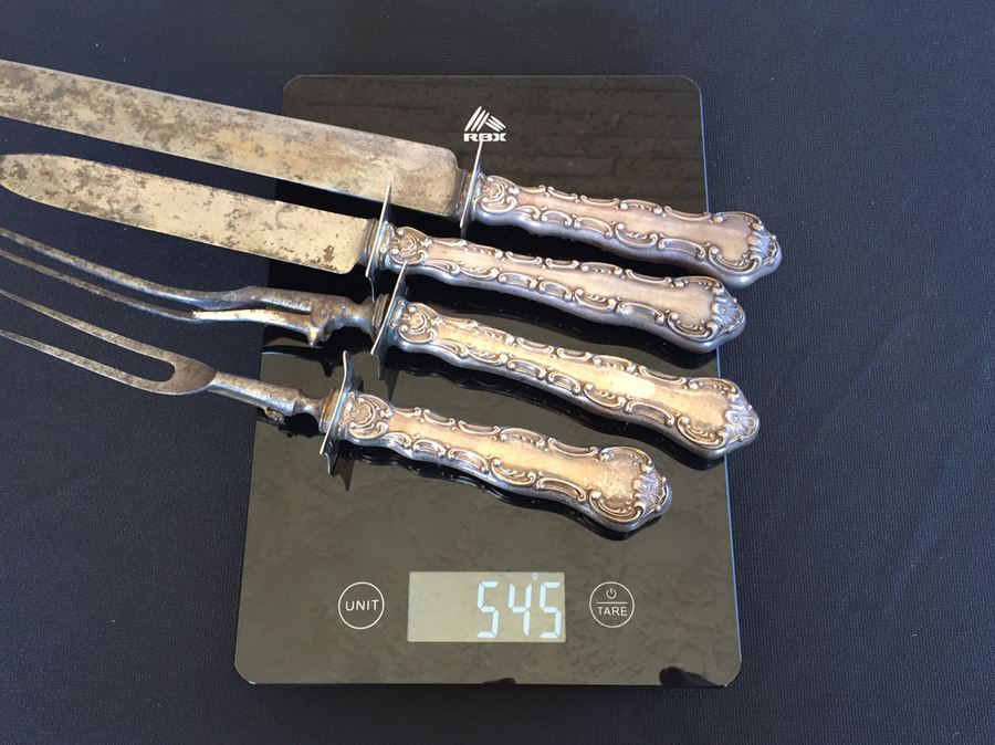 Sterling Silver Handles Knife Carving Set Total Weight 545g [Photo 9]