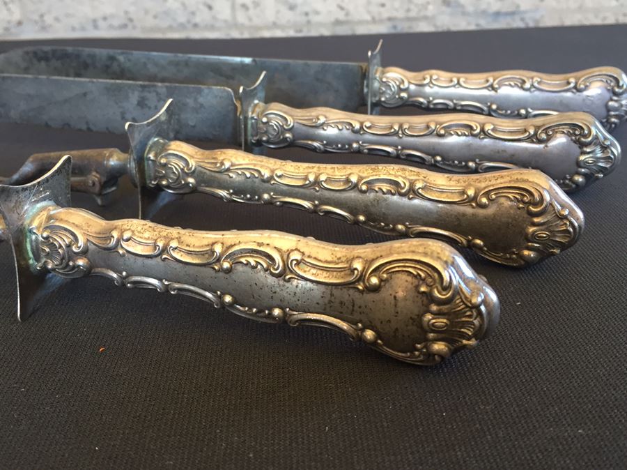 Sterling Silver Handles Knife Carving Set Total Weight 545g [Photo 2]