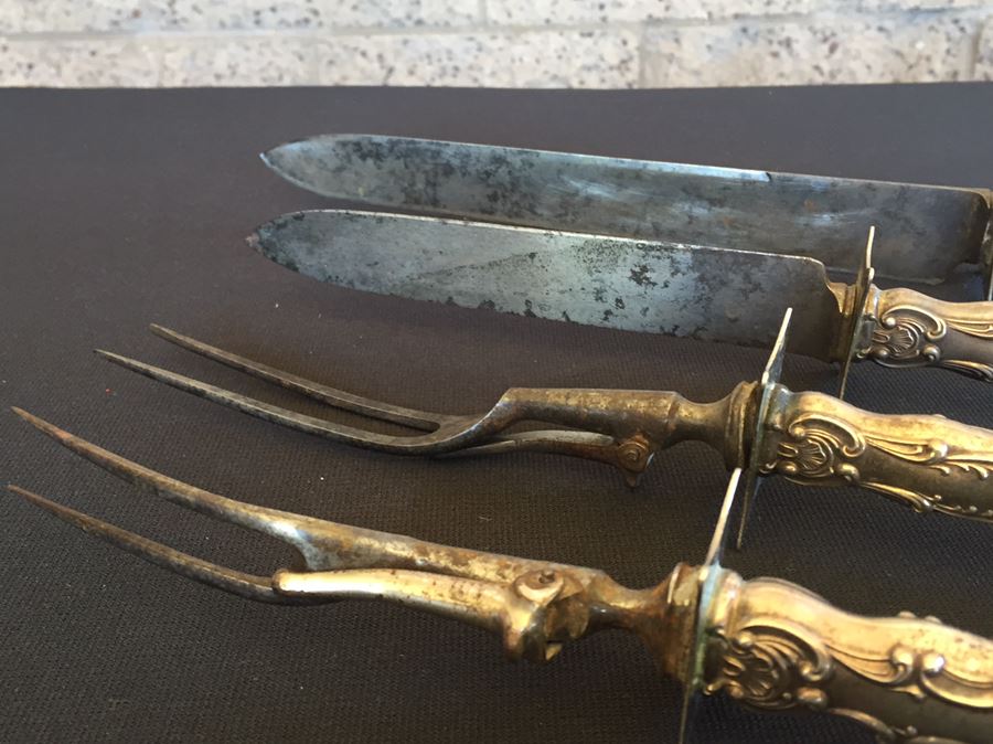 Sterling Silver Handles Knife Carving Set Total Weight 545g [Photo 6]