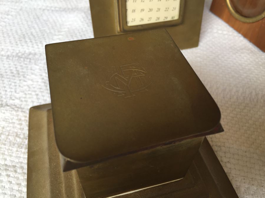 Vintage Bradley & Hubbard Brass Desk Set Plus Wooden Photo Cube [Photo 5]