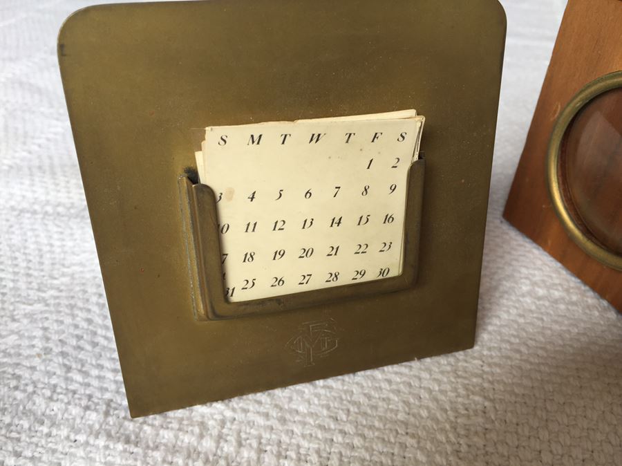 Vintage Bradley & Hubbard Brass Desk Set Plus Wooden Photo Cube [Photo 11]