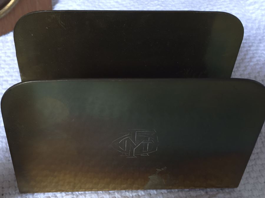 Vintage Bradley & Hubbard Brass Desk Set Plus Wooden Photo Cube [Photo 10]