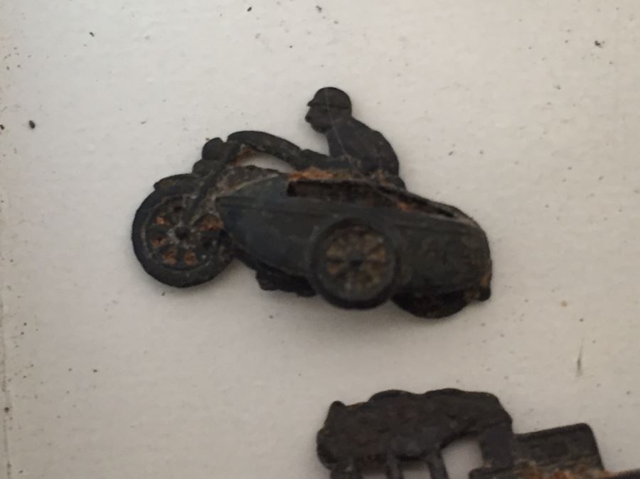 Miniature Metal Figurines Made In Japan Motorcycle With Sidecar, Steamship, Rocking Horse, Fish [Photo 2]