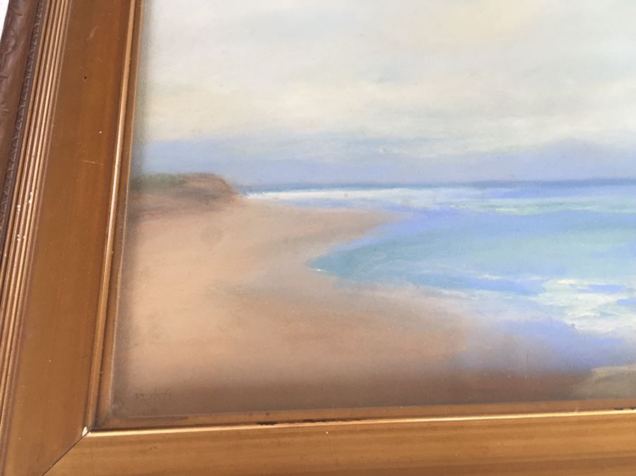 Well Executed Original Painting Beach Scene In Old Frame Signed Lower Left Artist Signature Unknown [Photo 2]