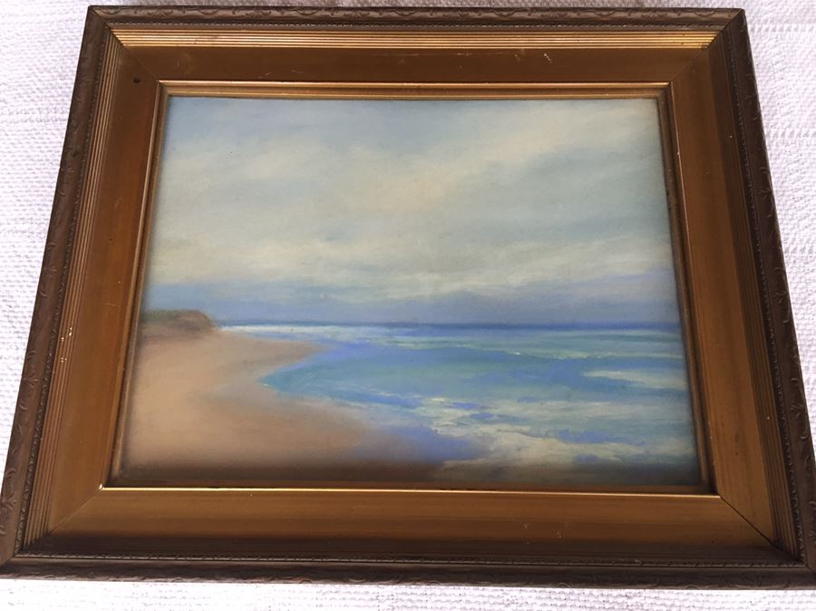 Well Executed Original Painting Beach Scene In Old Frame Signed Lower Left Artist Signature Unknown [Photo 5]