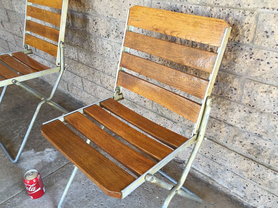 (2) Vintage Folding Metal And Wood Chairs [Photo 5]