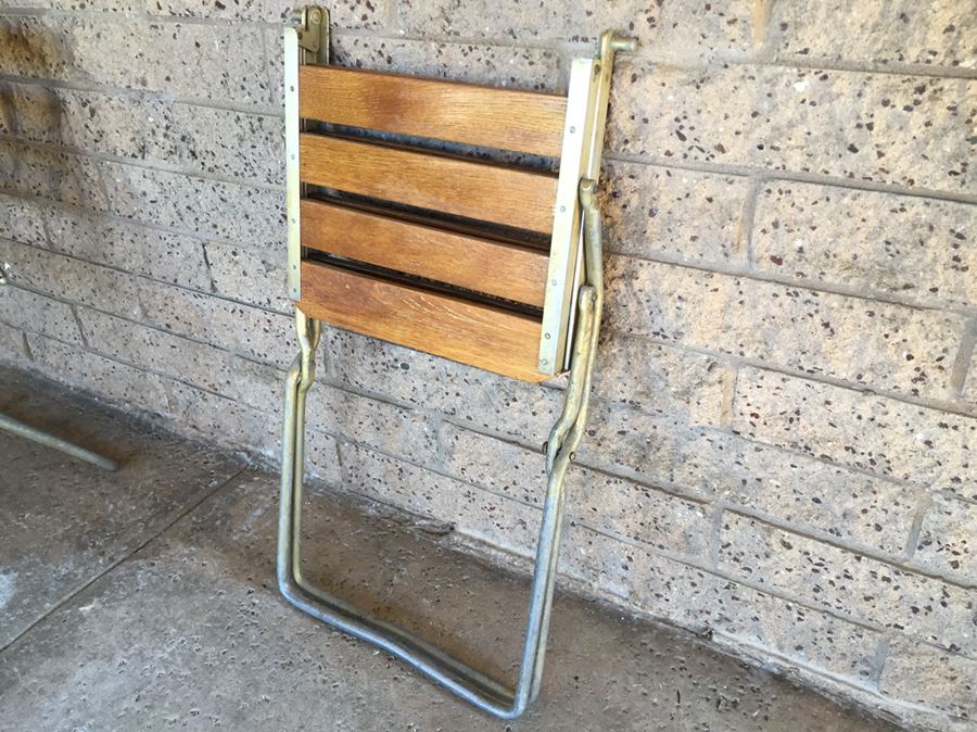 (2) Vintage Folding Metal And Wood Chairs [Photo 3]