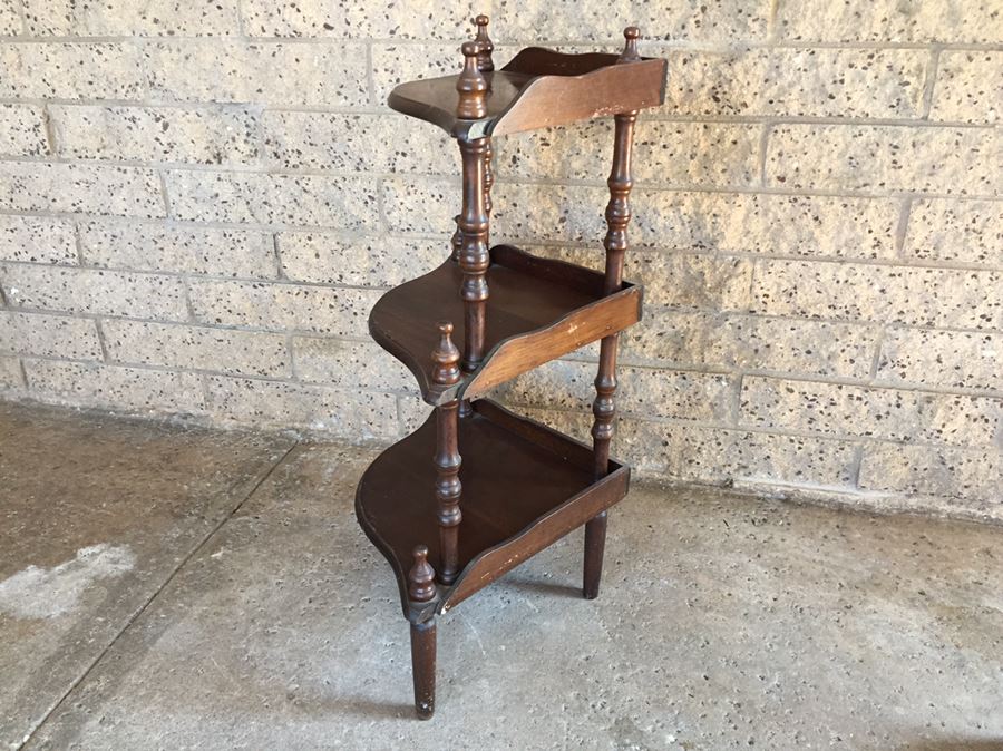 SnazzyCorner® 32 Teak Wood 3-Tier Corner Shelf in Antique Gray Finish