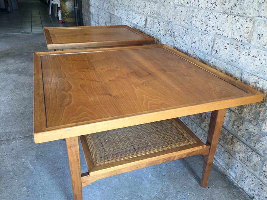 Pair Of Nice Mid-Century 1964 Side Tables By Drexel With Cane On Lower Shelf [Photo 7]