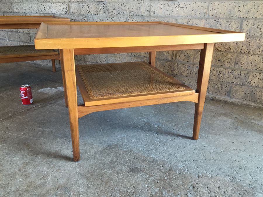 Pair Of Nice Mid-Century 1964 Side Tables By Drexel With Cane On Lower Shelf [Photo 2]