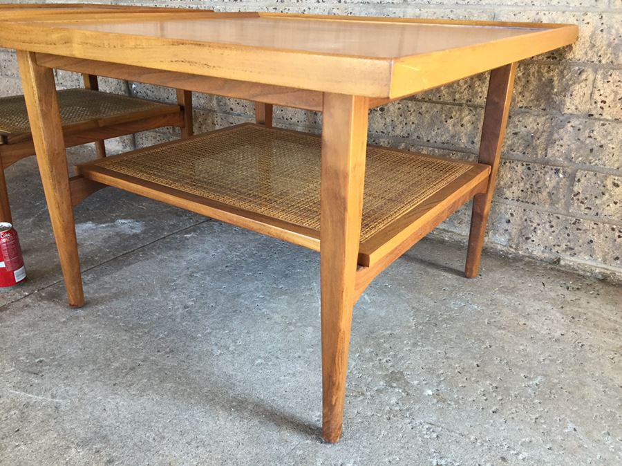 Pair Of Nice Mid-Century 1964 Side Tables By Drexel With Cane On Lower Shelf [Photo 8]