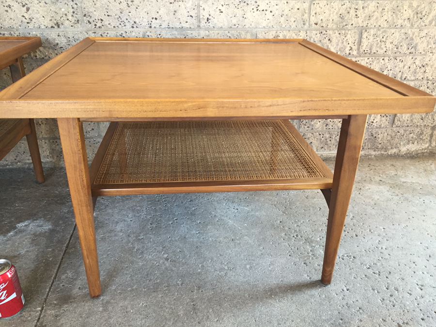 Pair Of Nice Mid-Century 1964 Side Tables By Drexel With Cane On Lower Shelf [Photo 4]