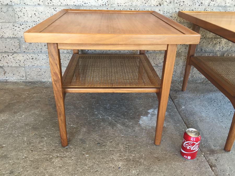 Pair Of Nice Mid-Century 1964 Side Tables By Drexel With Cane On Lower Shelf [Photo 10]