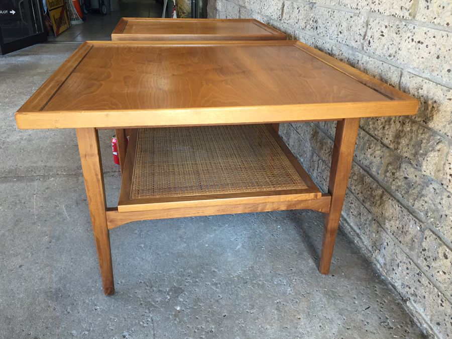 Pair Of Nice Mid-Century 1964 Side Tables By Drexel With Cane On Lower Shelf [Photo 5]