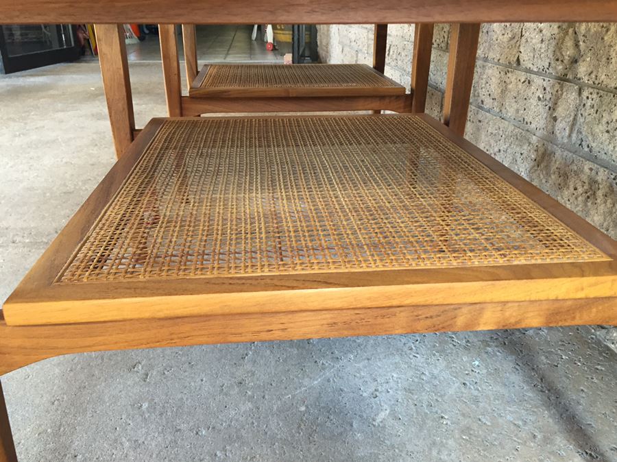 Pair Of Nice Mid-Century 1964 Side Tables By Drexel With Cane On Lower Shelf [Photo 3]