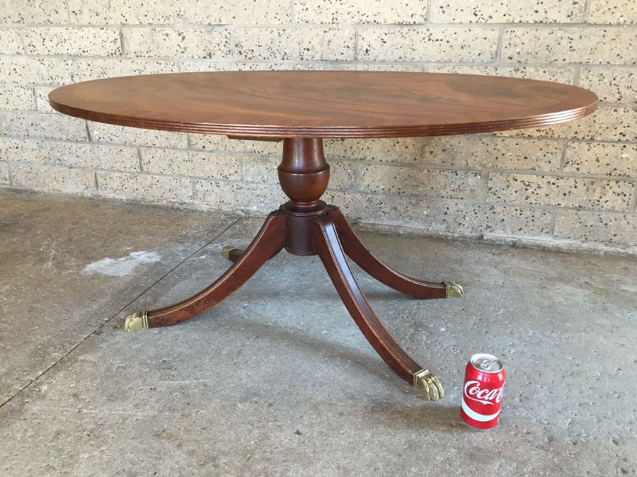 Nice Vintage 4 Leg Oval Table With Brass Claw Feet [Photo 1]