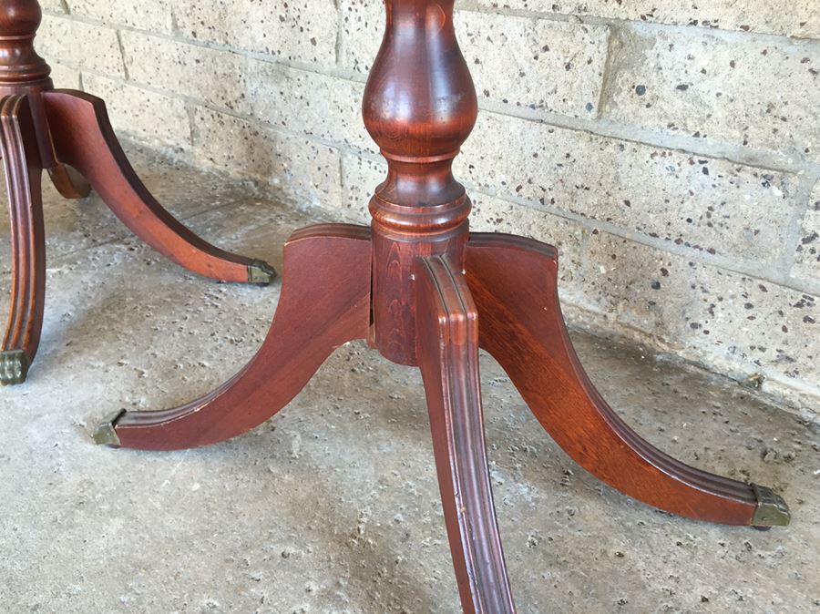 Pair Of Oval Top 4 Leg Tables With Protective Glass Tops And Brass Claw Feet [Photo 10]