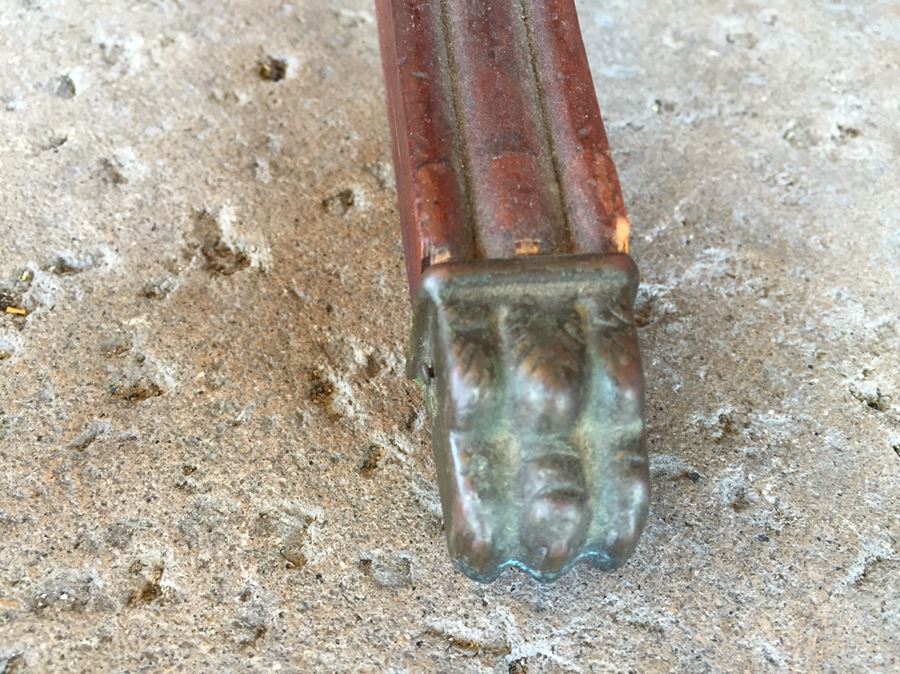 Pair Of Oval Top 4 Leg Tables With Protective Glass Tops And Brass Claw Feet [Photo 8]