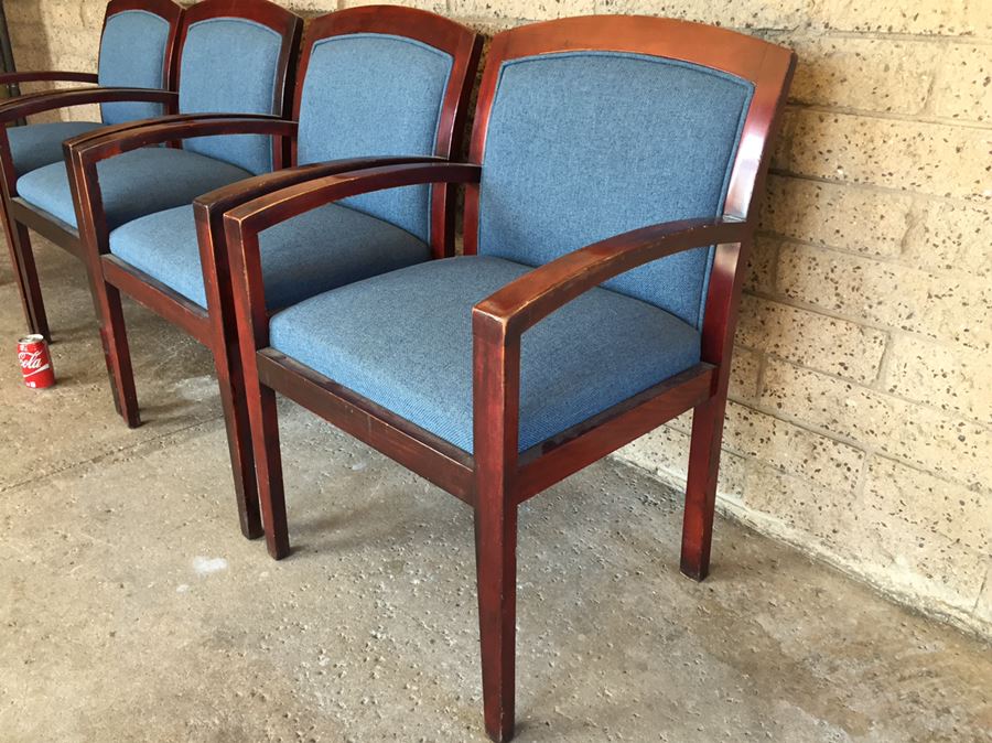 Set Of 4 Nice Upholstered Wood Office Chairs [Photo 3]