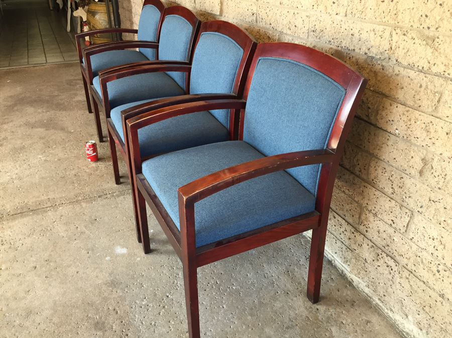 Set Of 4 Nice Upholstered Wood Office Chairs [Photo 5]