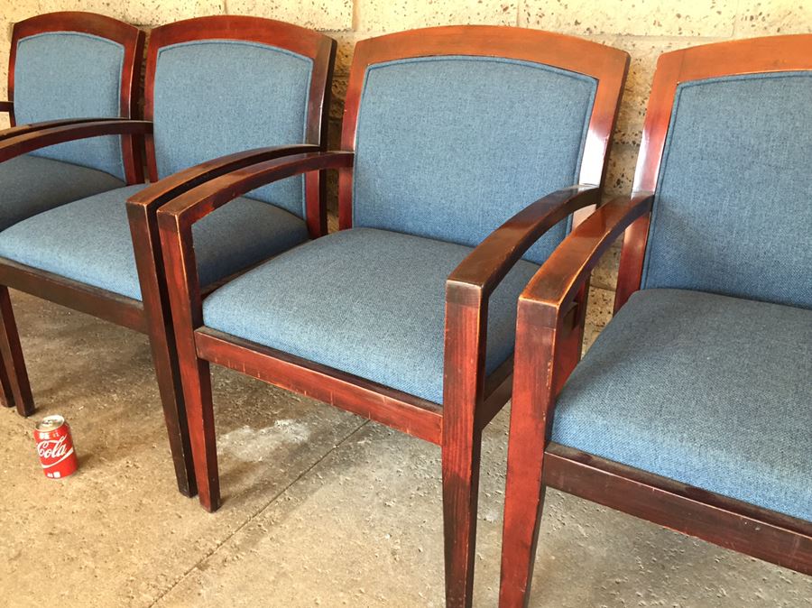 Set Of 4 Nice Upholstered Wood Office Chairs
