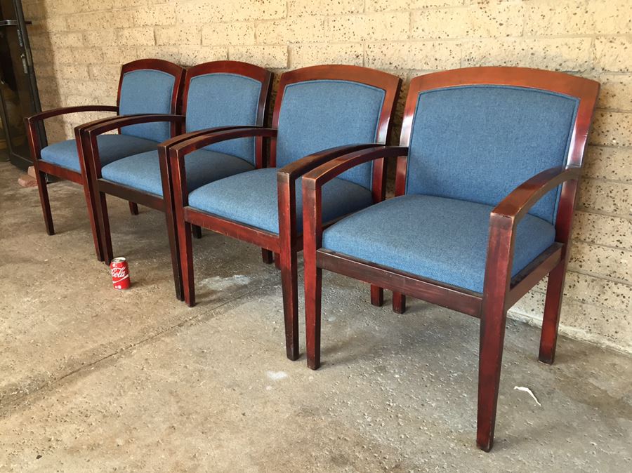 Set Of 4 Nice Upholstered Wood Office Chairs