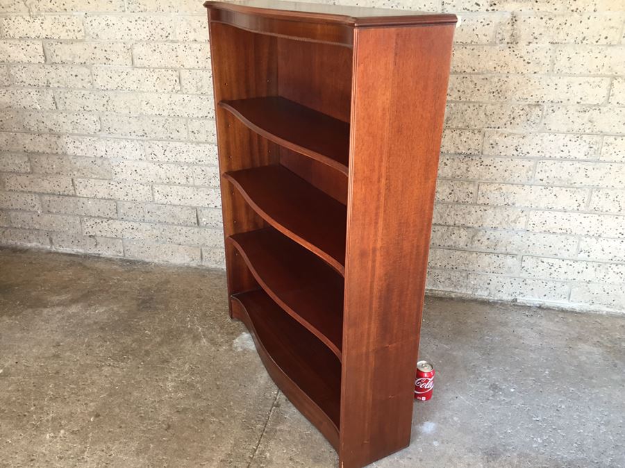 Vintage Wooden Adjustable Bow Front Bookshelf 5 Shelves Excellent Condition [Photo 2]