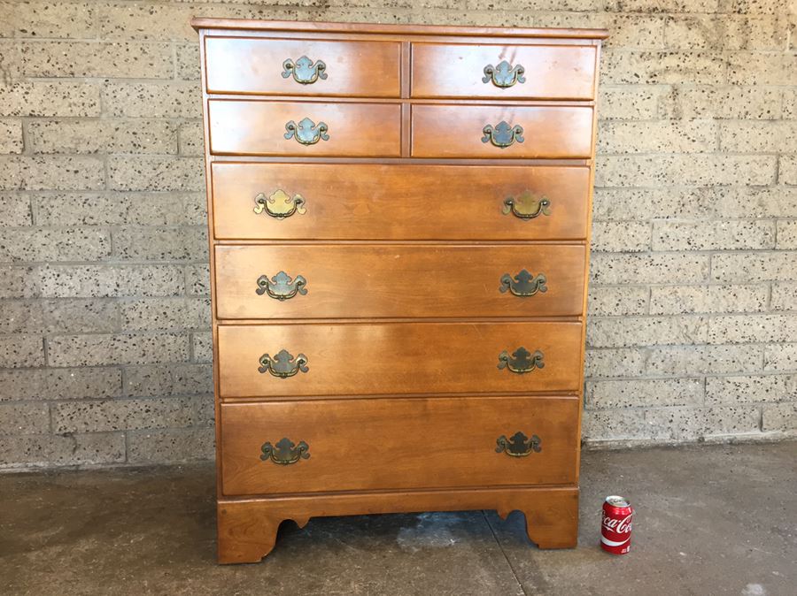 Vintage Maple Five Drawer Chest Of Drawers With Pull-Out Desk [Photo 1]