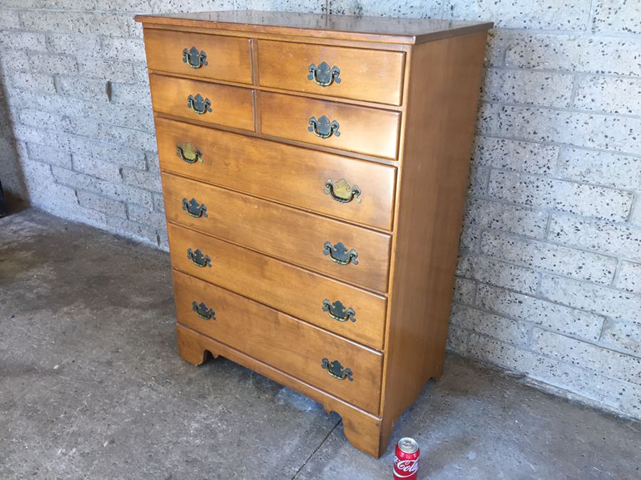 Vintage Maple Five Drawer Chest Of Drawers With Pull-Out Desk [Photo 6]