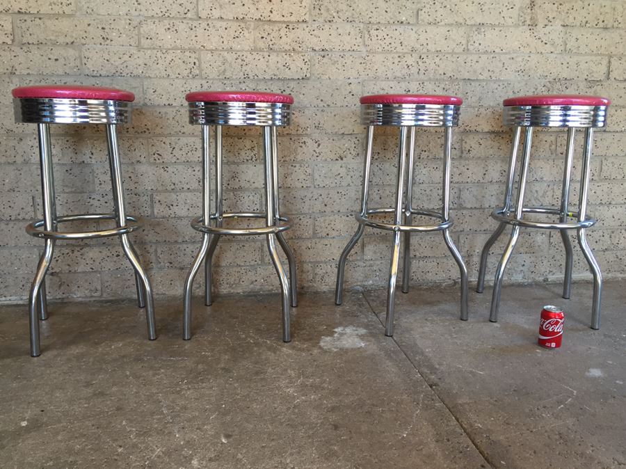 (4) Contemporary Chrome Swivel Bar Stools [Photo 4]