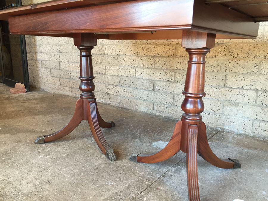 Stunning Wooden Dining Table With Built-In Leaf, Brass Claw Feet And Six Chairs [Photo 9]