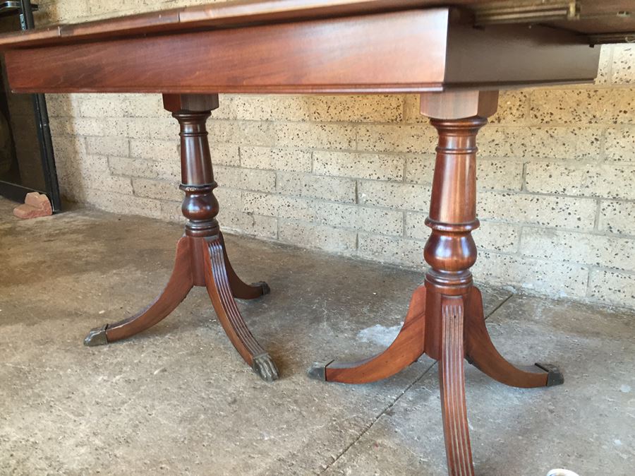 Stunning Wooden Dining Table With Built-In Leaf, Brass Claw Feet And Six Chairs [Photo 8]