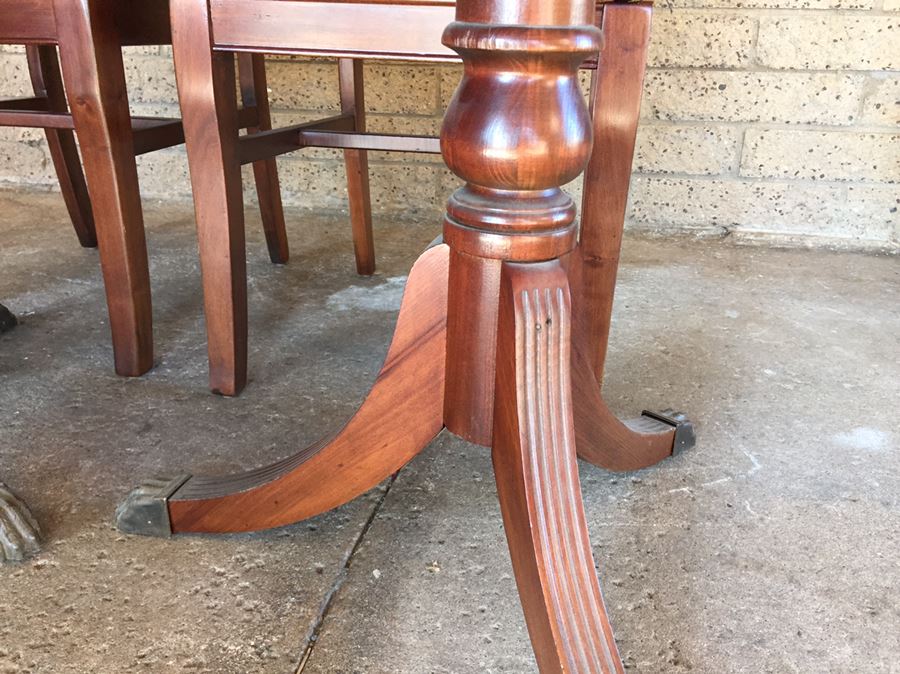 Stunning Wooden Dining Table With Built-In Leaf, Brass Claw Feet And Six Chairs [Photo 7]