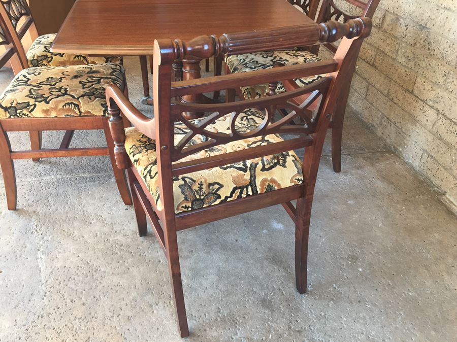Stunning Wooden Dining Table With Built-In Leaf, Brass Claw Feet And Six Chairs [Photo 15]