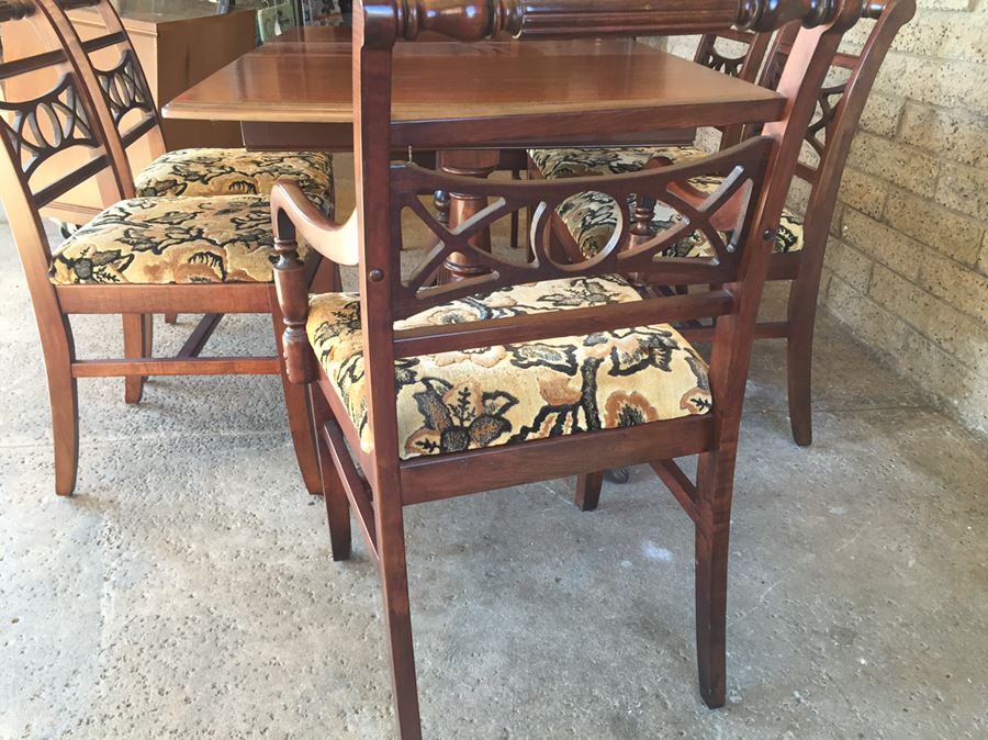 Stunning Wooden Dining Table With Built-In Leaf, Brass Claw Feet And Six Chairs [Photo 17]