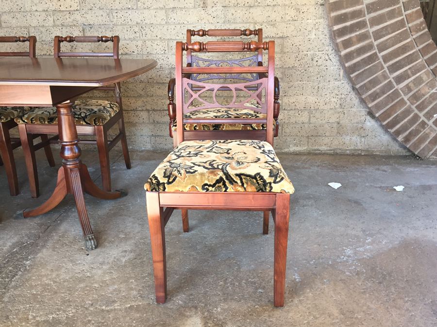 Stunning Wooden Dining Table With Built-In Leaf, Brass Claw Feet And Six Chairs [Photo 16]