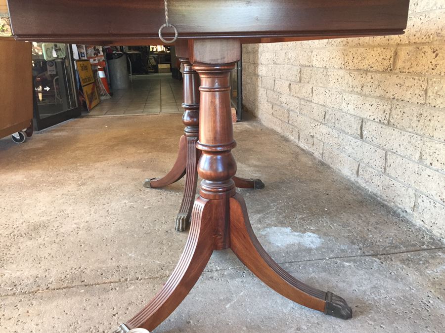 Stunning Wooden Dining Table With Built-In Leaf, Brass Claw Feet And Six Chairs [Photo 4]