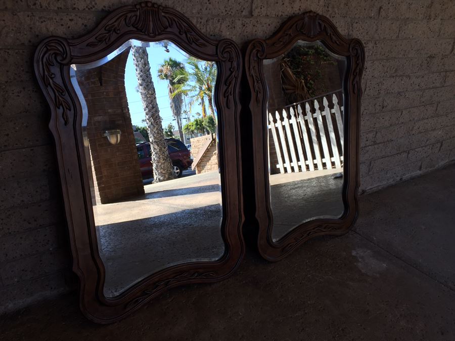Pair Of Beveled Glass Wooden Mirrors [Photo 8]