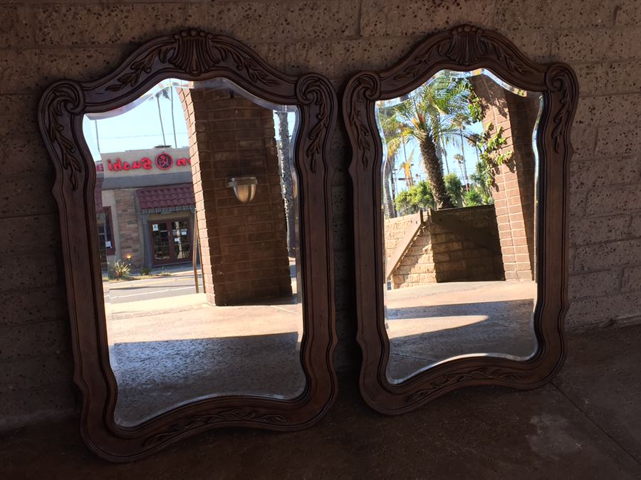 Pair Of Beveled Glass Wooden Mirrors [Photo 2]