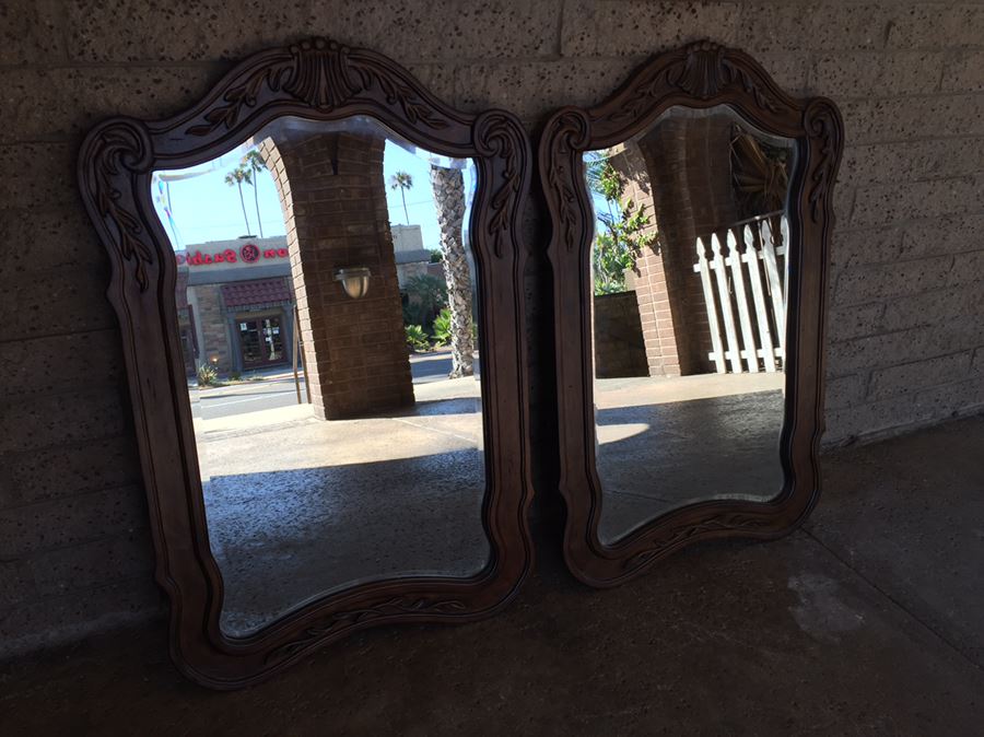 Pair Of Beveled Glass Wooden Mirrors [Photo 7]