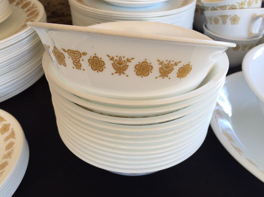 Huge Collection Of Vintage Corelle Butterfly Gold Pattern Plates, Cups ...