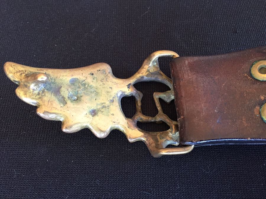 Vintage Brass Belt Buckle With Wings '71' And Leather Belt [Photo 3]