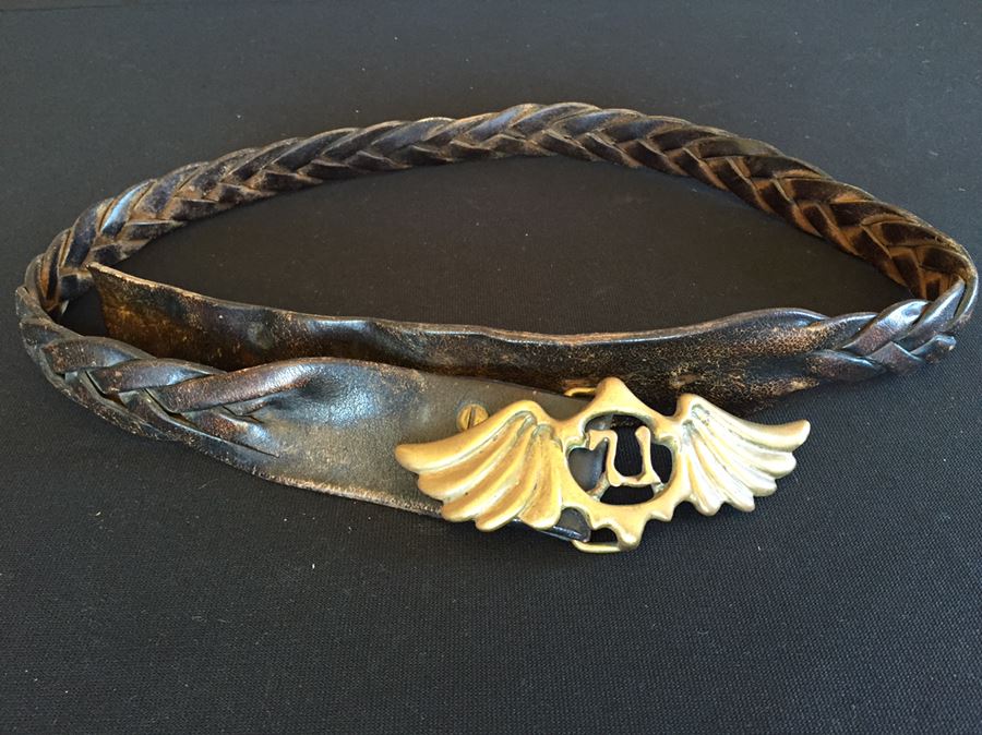 Vintage Brass Belt Buckle With Wings '71' And Leather Belt [Photo 2]