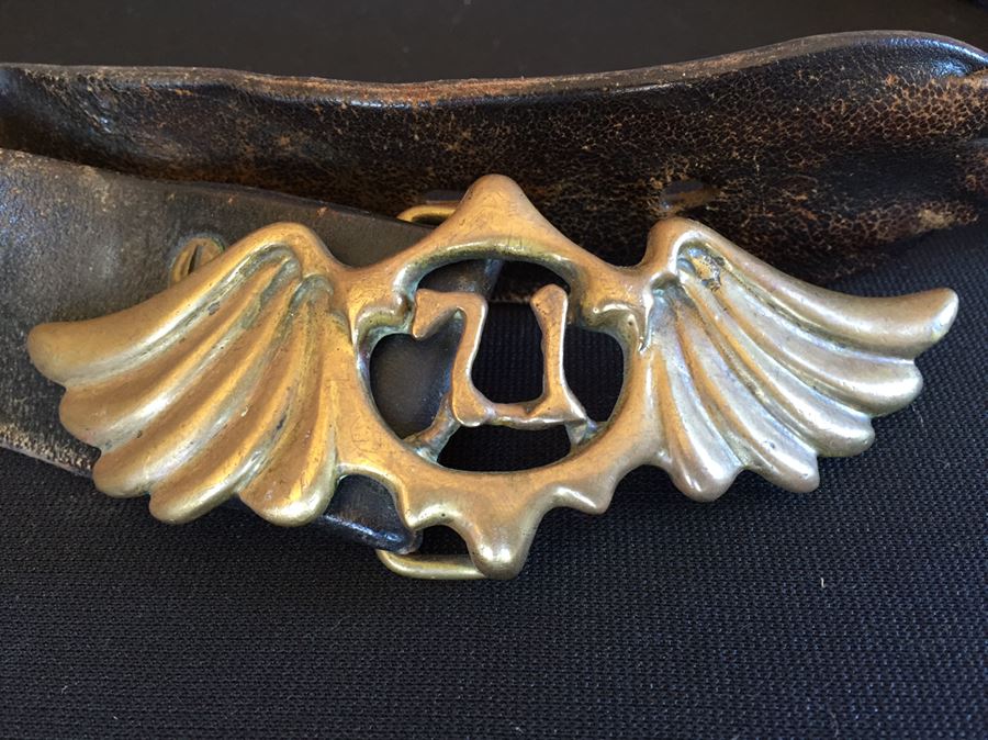 Vintage Brass Belt Buckle With Wings '71' And Leather Belt [Photo 4]