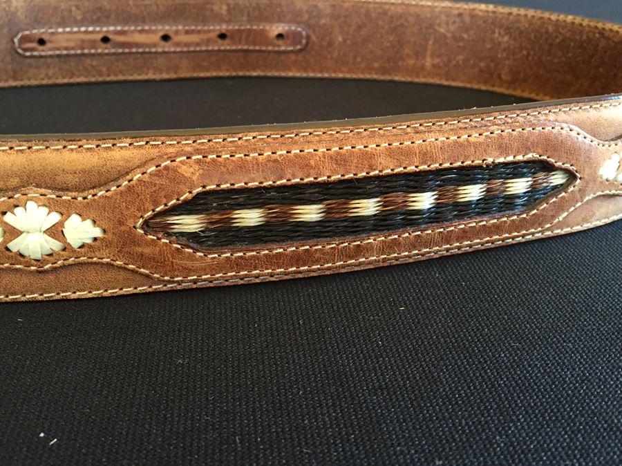 Crumrine Belt Buckle Engraved Indian Summer On Back With Justin Leather Belt [Photo 5]