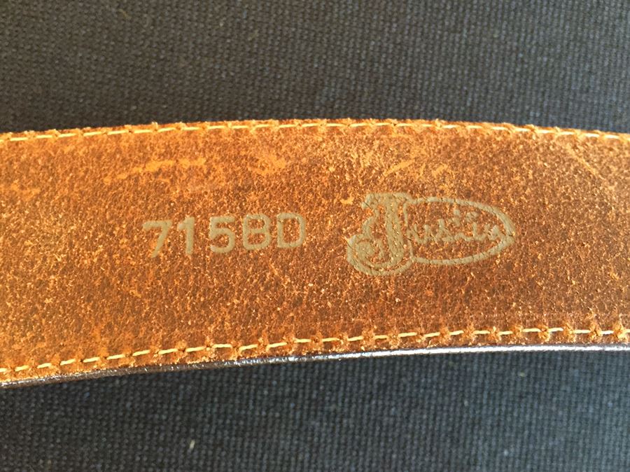 Crumrine Belt Buckle Engraved Indian Summer On Back With Justin Leather Belt [Photo 7]