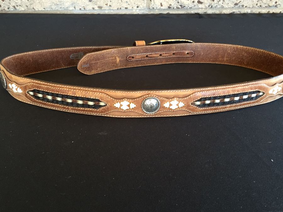 Crumrine Belt Buckle Engraved Indian Summer On Back With Justin Leather Belt [Photo 6]