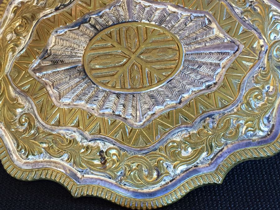 Crumrine Belt Buckle Engraved Indian Summer On Back With Justin Leather Belt [Photo 9]