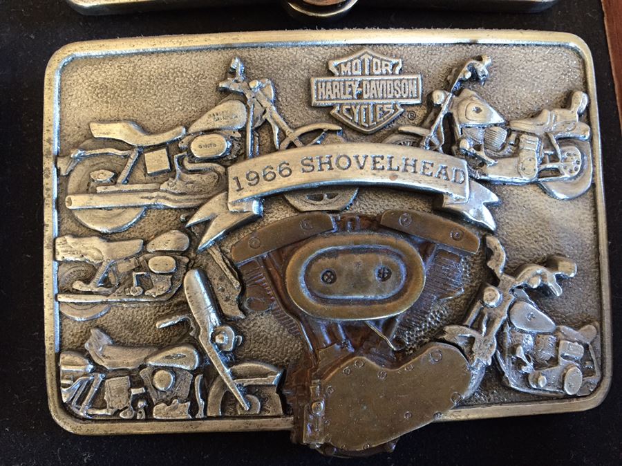 Limited Edition Harley-Davidson Motor Cycles Belt Buckles From Brookfield Collectors Guild Displayed In Nice Shadow Box [Photo 8]