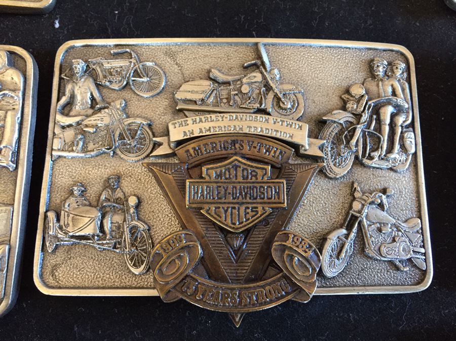 Limited Edition Harley-Davidson Motor Cycles Belt Buckles From Brookfield Collectors Guild Displayed In Nice Shadow Box [Photo 2]